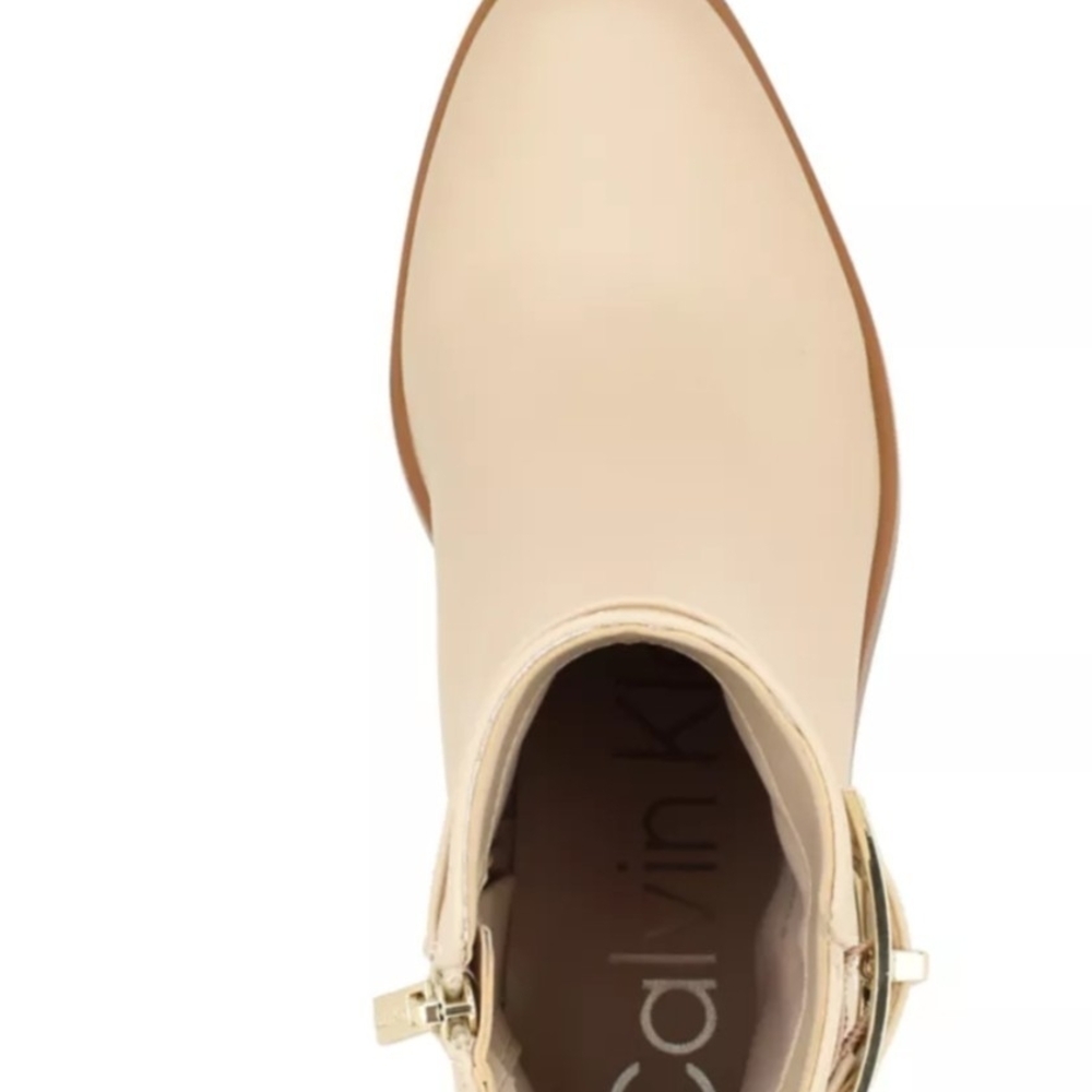 Calvin Klein Collection Cream Ankle Boots with Gold Details - Picture 3 of 4